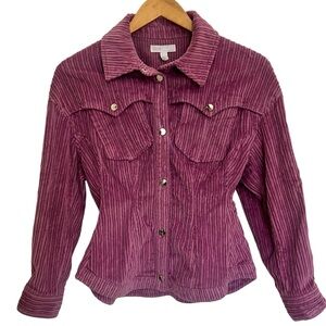 ASOS Vintage Style Lavender Corduroy Collared Silver Button Up Blouse Size 2